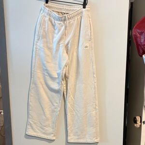 ALO Yoga womens Cream Wide-Leg Sweatpants - Drawstring Waist